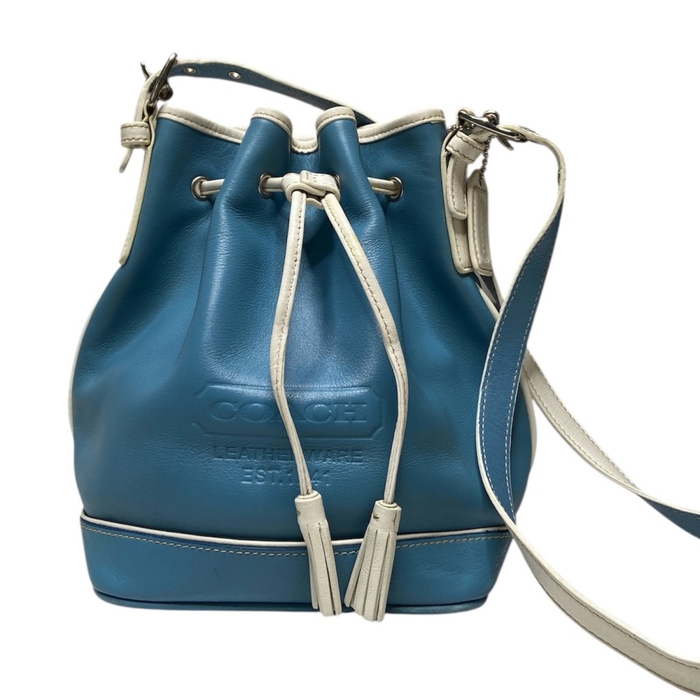 Coach 2003 Blue and White Leather Bucket Shoulder Bag - Picture 1 of 15